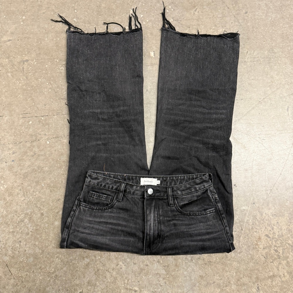 Bohme Distressed Wide Leg Jeans Washed Black High Rise Raw Hem T5987BH Size 26